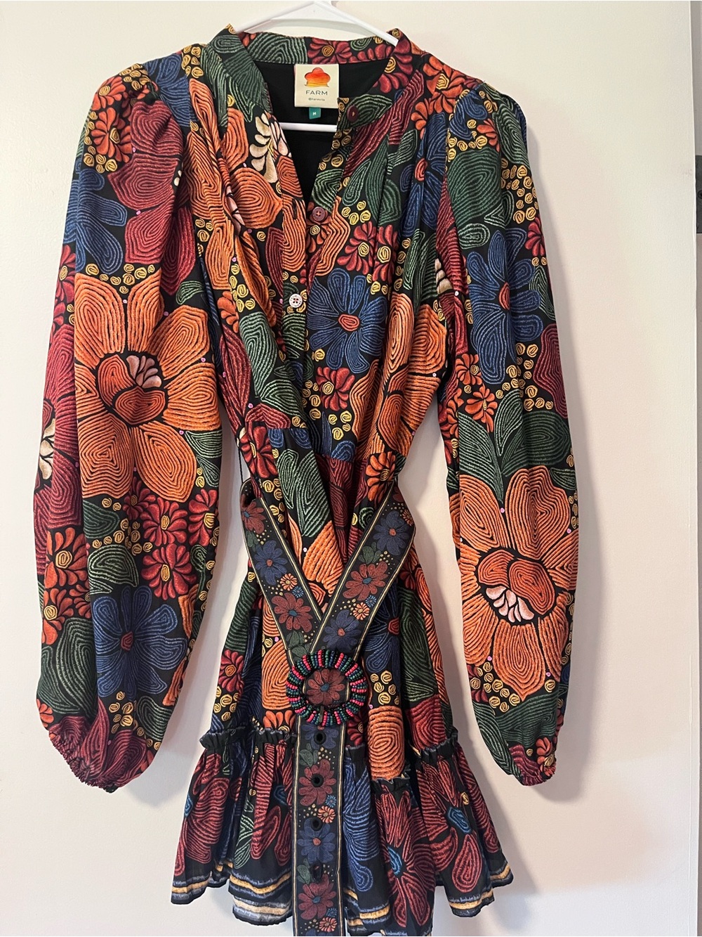 FARM Rio Red Floral Puff-Sleeve Mini Dress - Picture 2 of 2